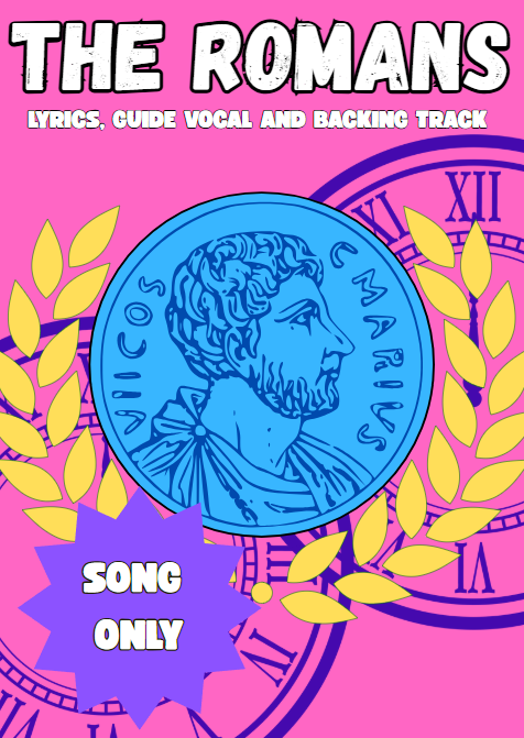 Roman coin illustration with laurel wreath and title text