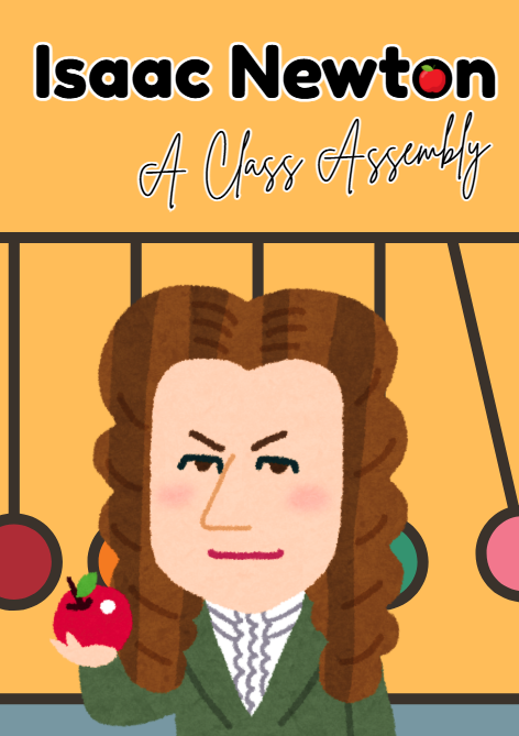 Cartoon Isaac Newton holding apple with title text
