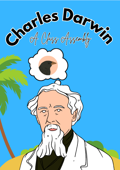 Illustration of Charles Darwin with bird thought bubble