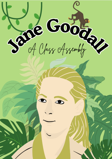 Illustration of Jane Goodall in jungle setting