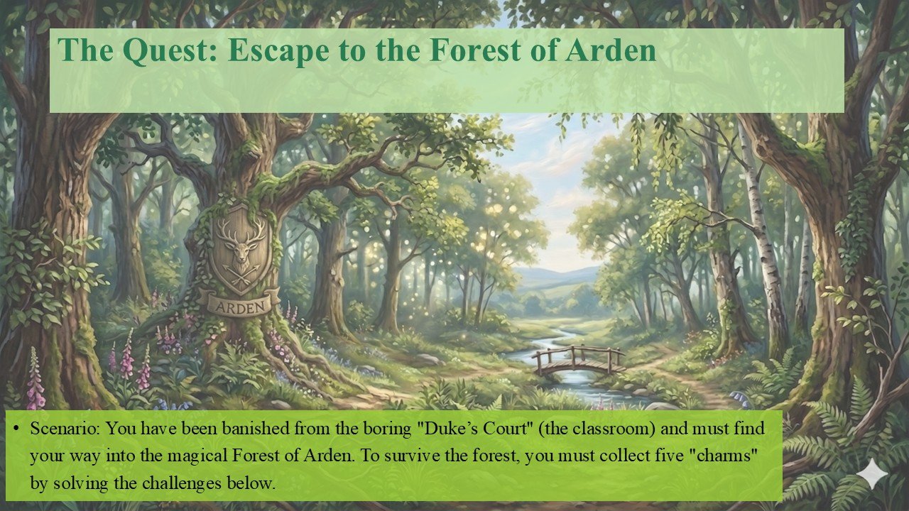 Illustrated Forest of Arden quest classroom poster