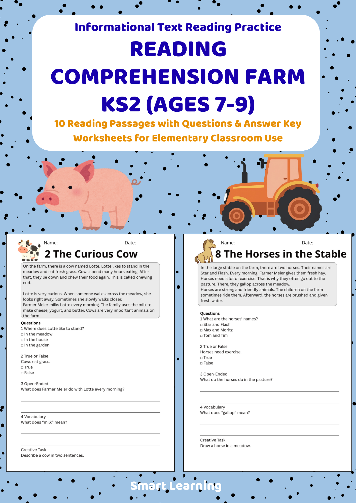 KS2 farm reading comprehension worksheets cover