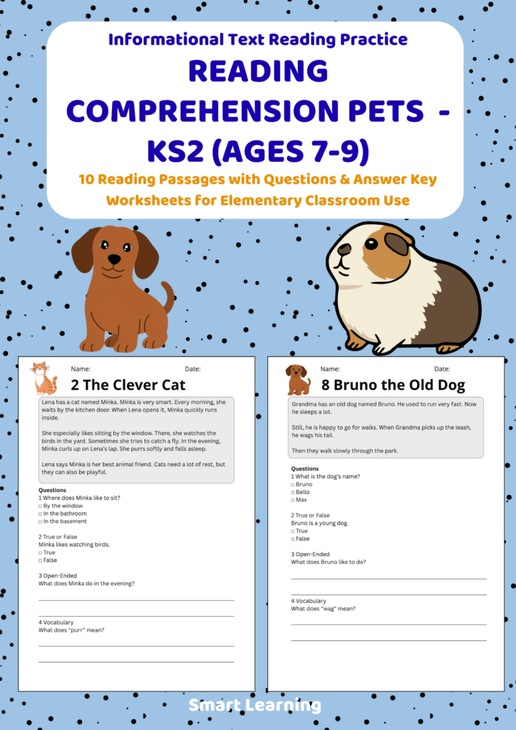 Pets Reading Pets Reading Comprehension Worksheets (Ages 7–9)