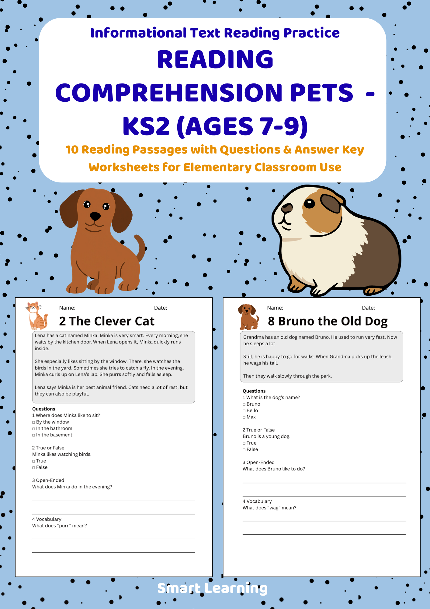 KS2 pets reading comprehension worksheets cover