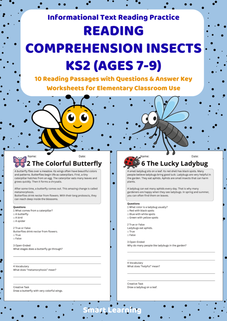 Insect Reading Comprehension Worksheets KS2
