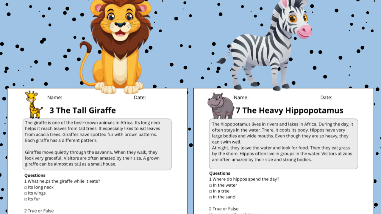 KS2 African animals reading comprehension worksheet cover