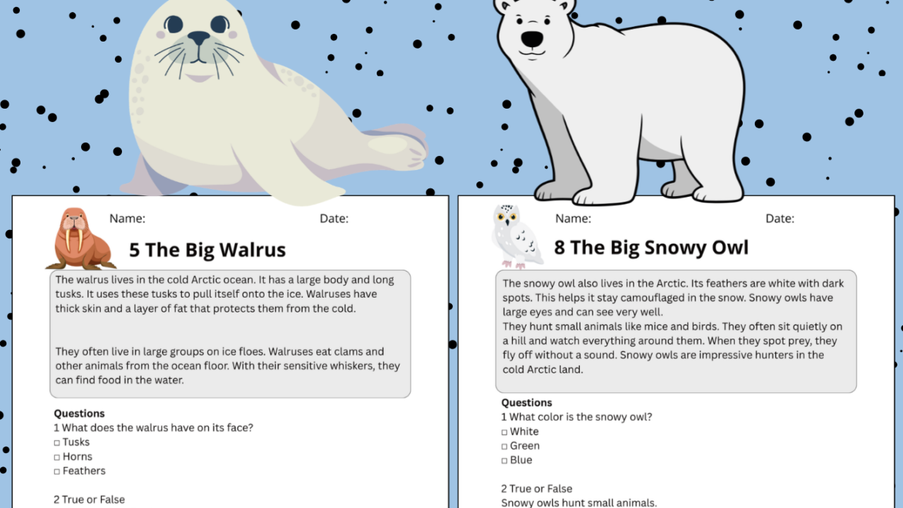 KS2 Arctic animals reading comprehension worksheet cover