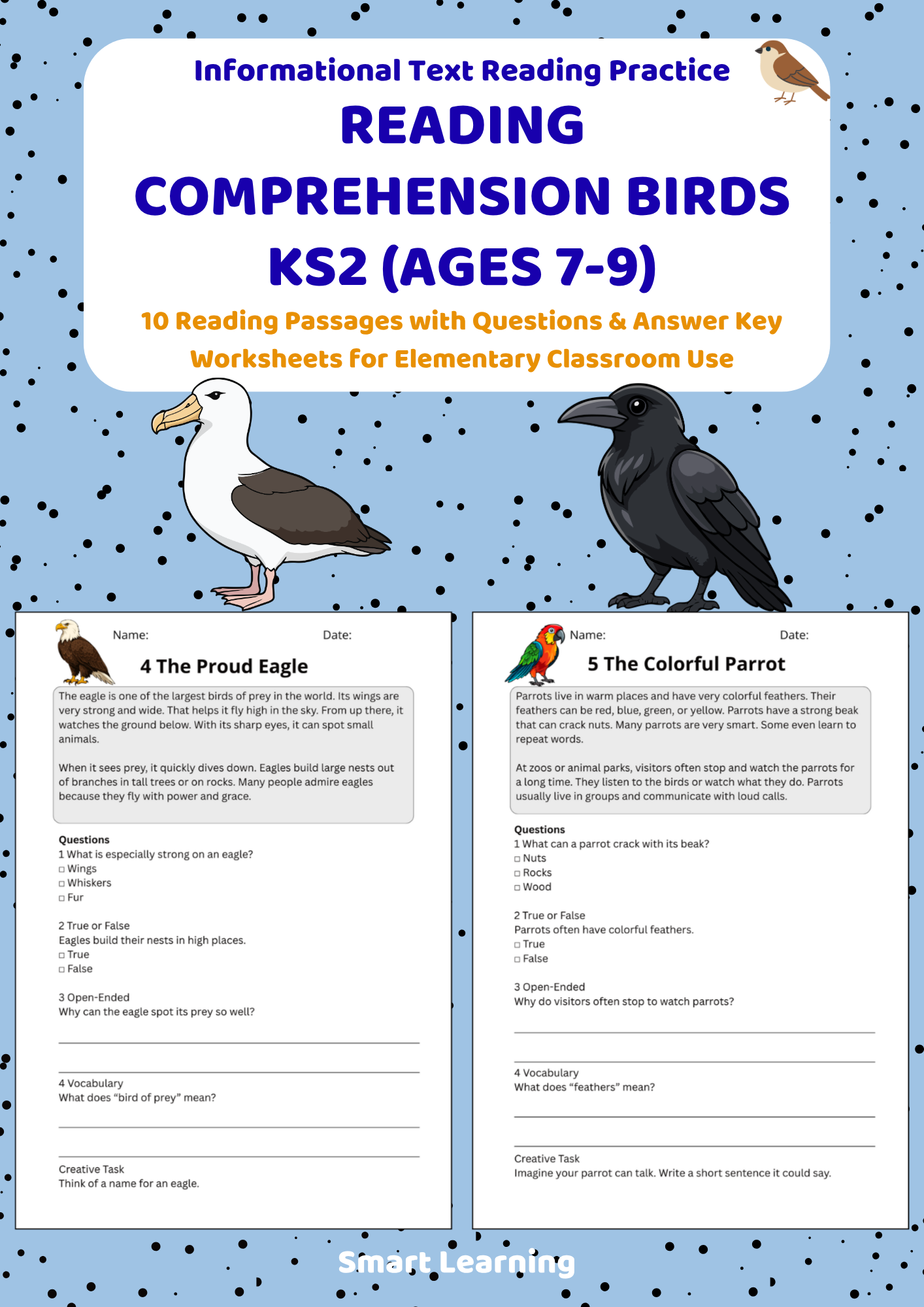 KS2 bird reading comprehension worksheets cover