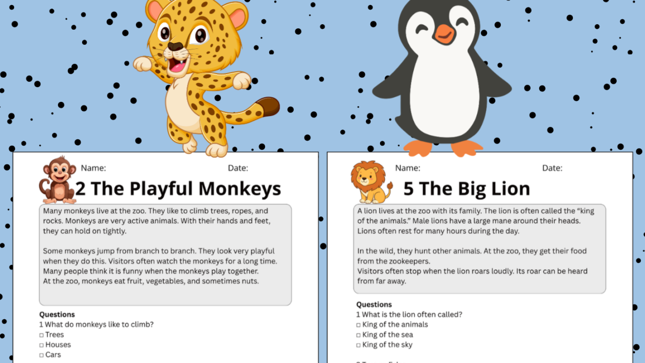 KS2 zoo animals reading comprehension worksheets cover