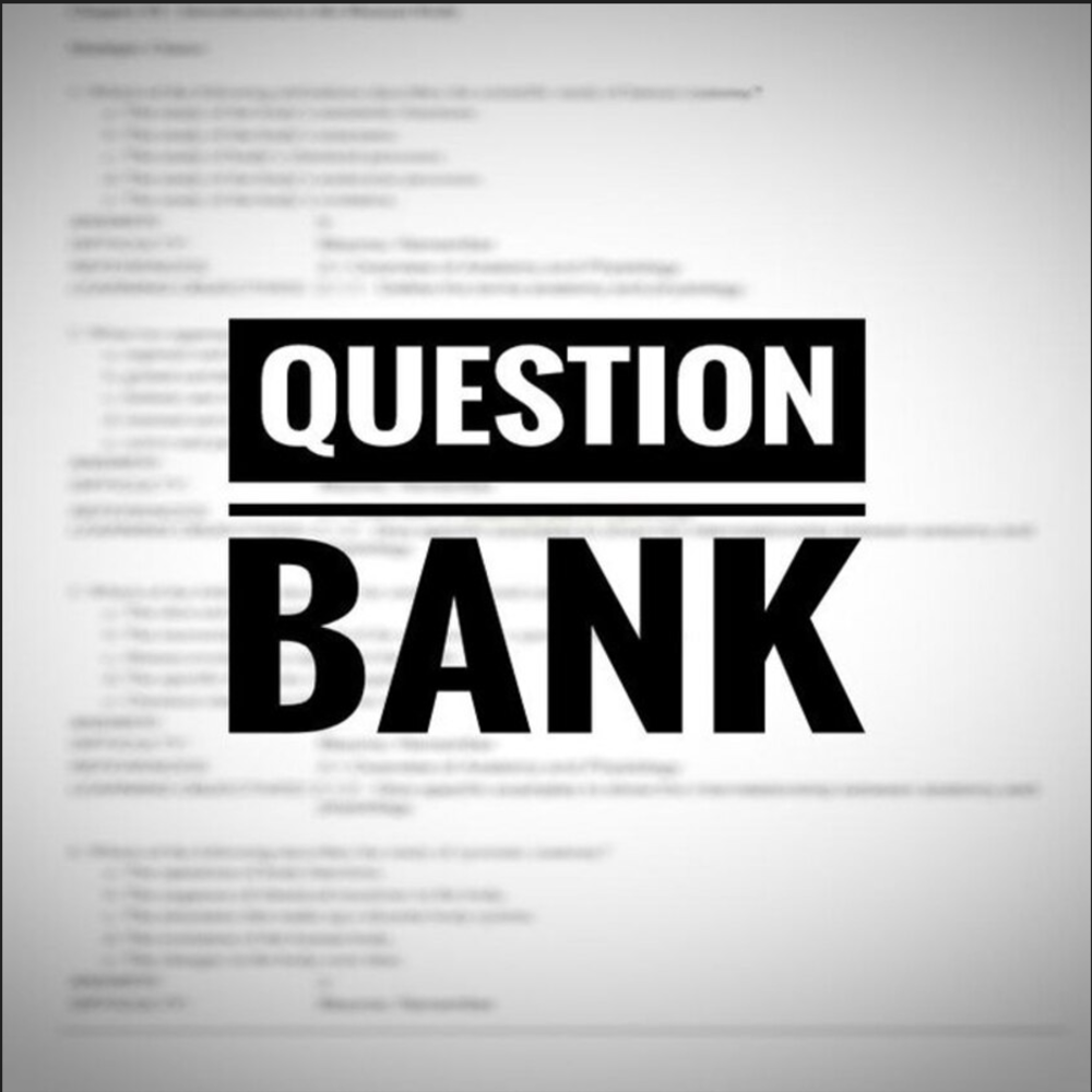 Bold Question Bank text over blurred document
