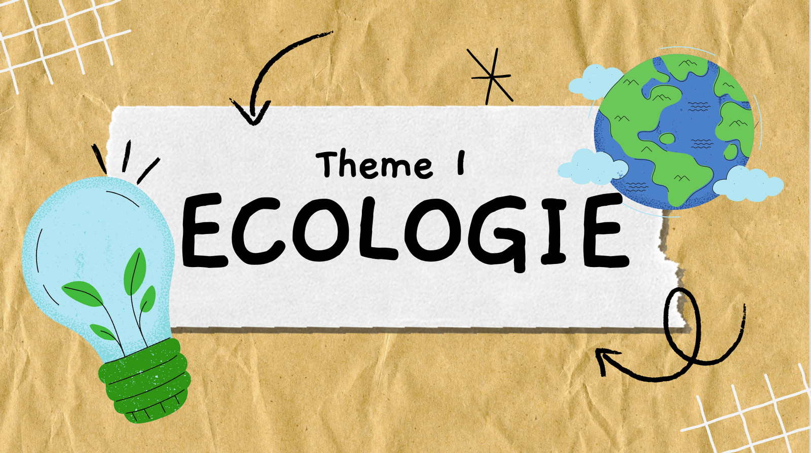 Ecology theme banner with Earth and lightbulb