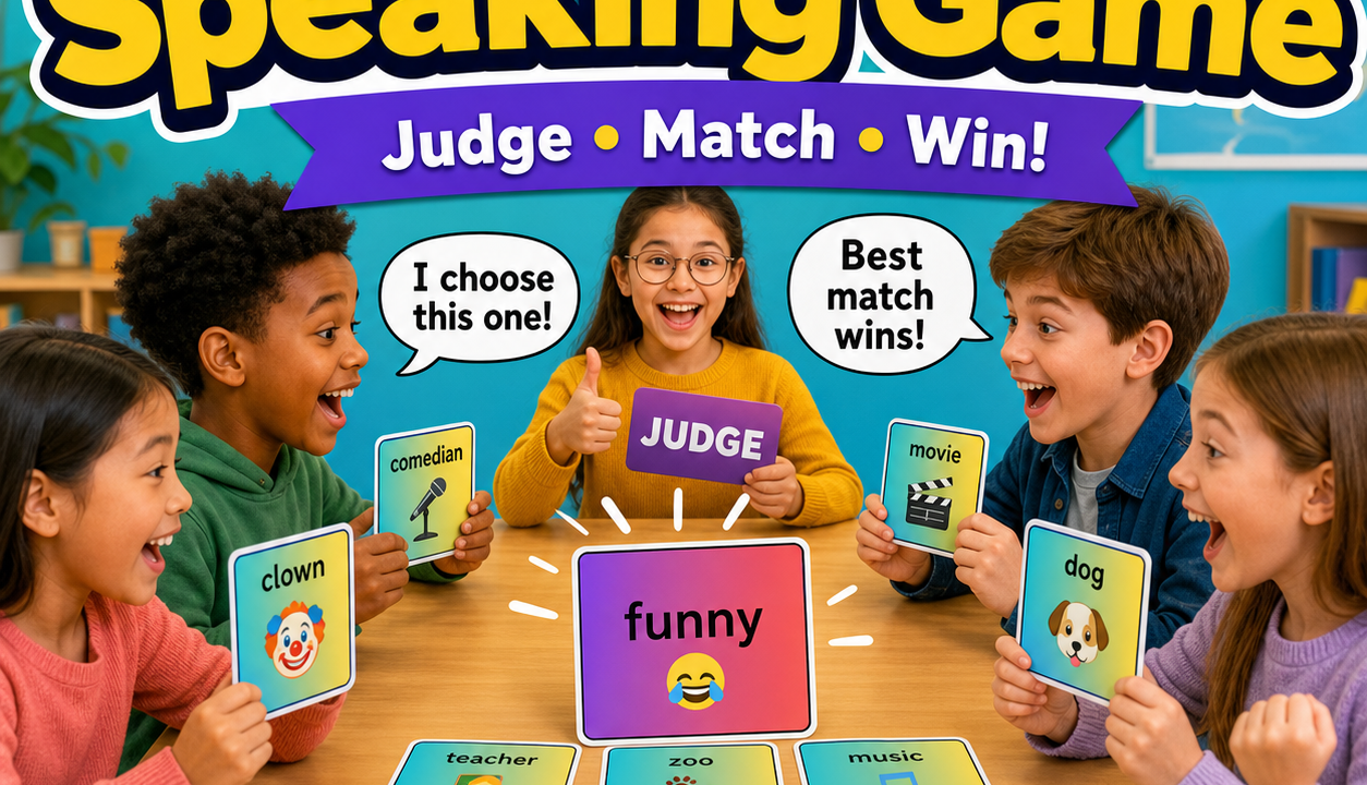 Children playing fun ESL speaking card game