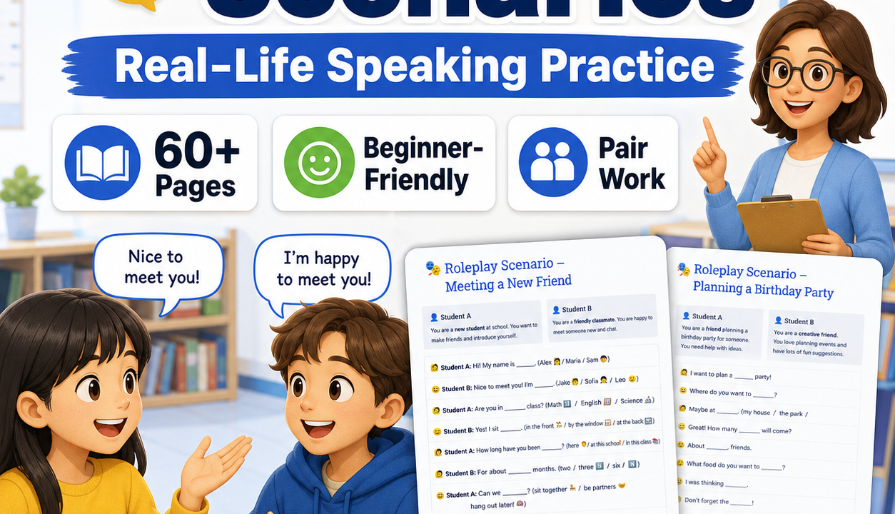ESL roleplay scenarios poster for speaking practice