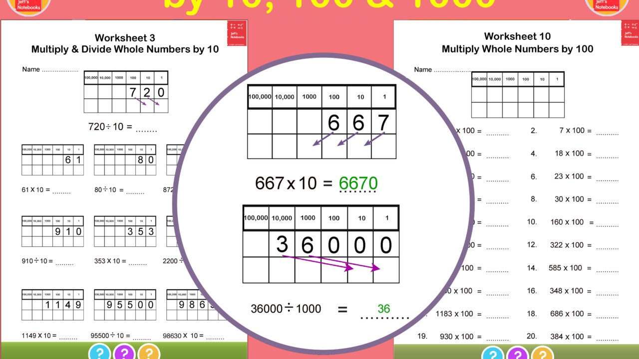 Math worksheets multiplying and dividing by 10, 100, 1000