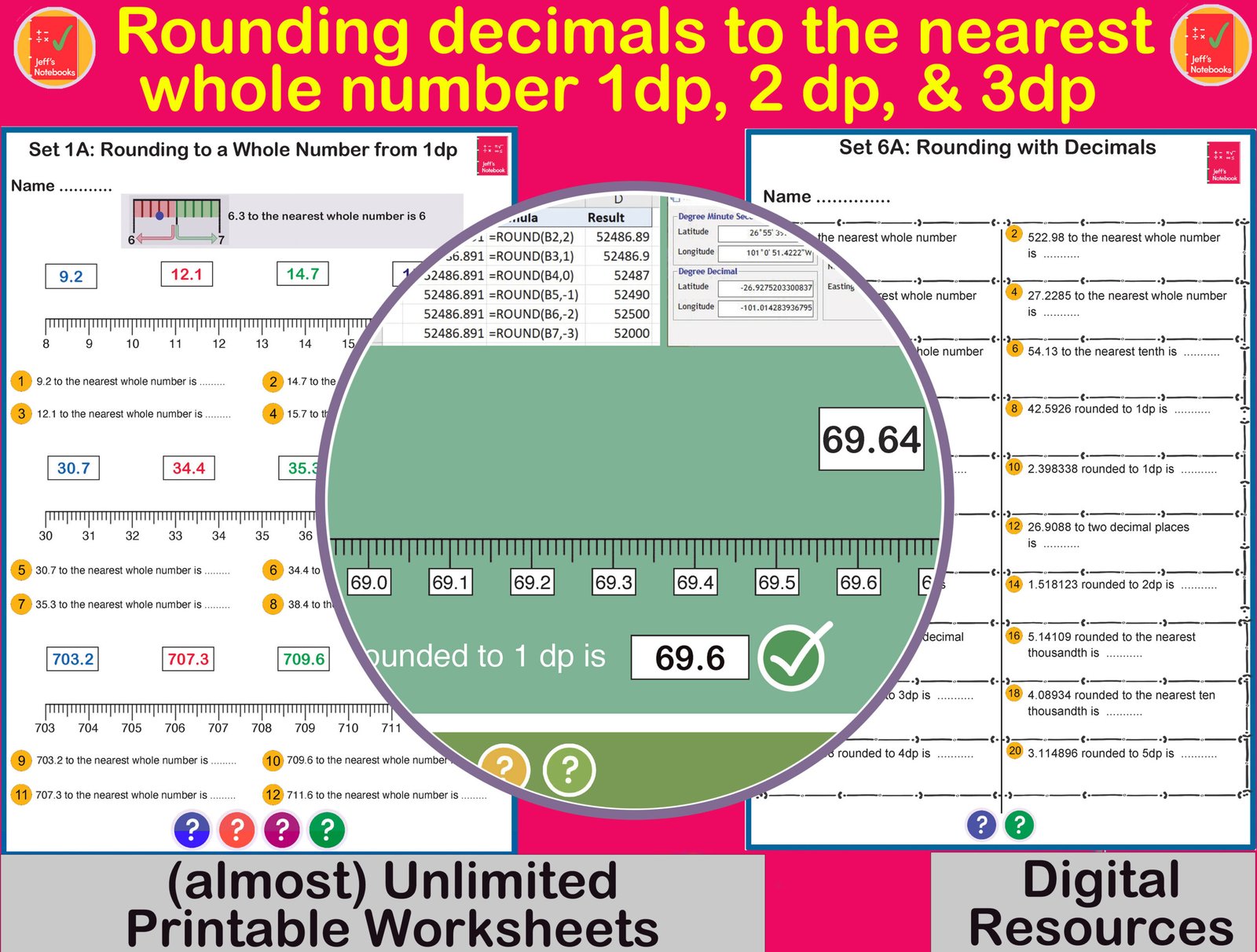 Rounding decimals maths worksheet examples and exercises