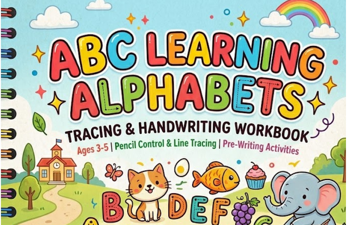 Colourful ABC alphabet tracing workbook cover for children
