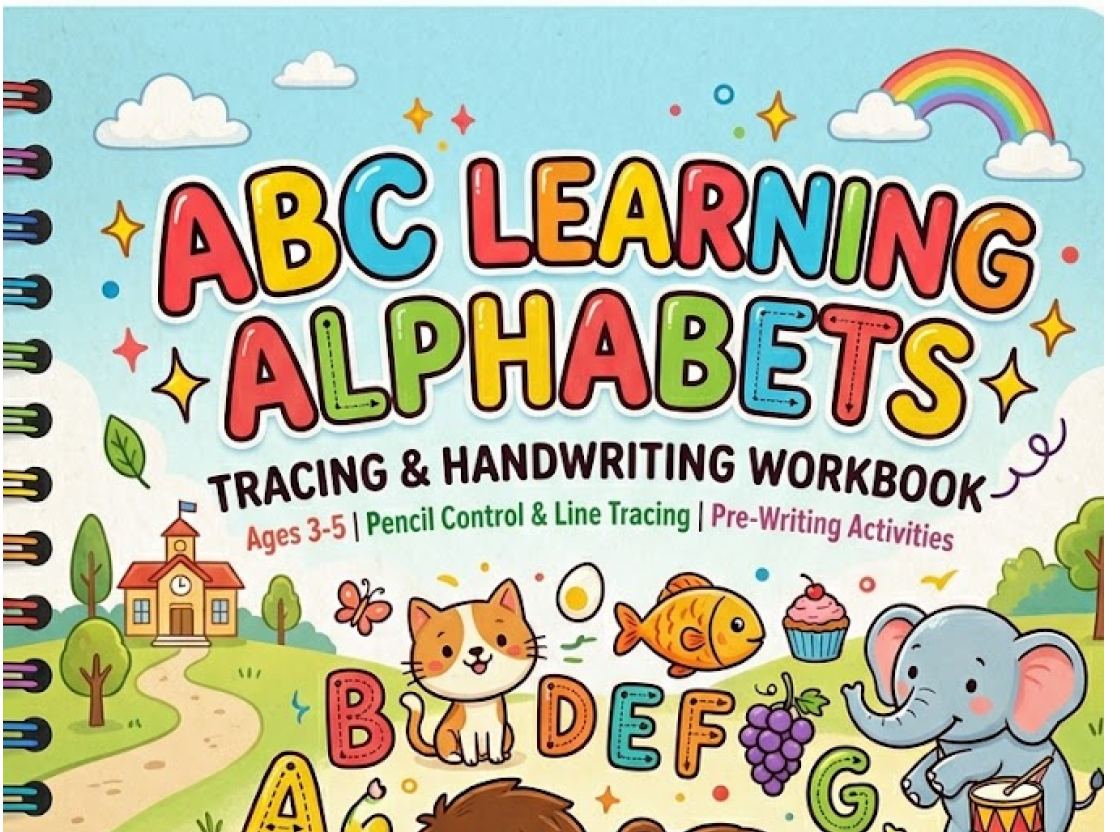 Colourful ABC alphabet tracing workbook cover for children