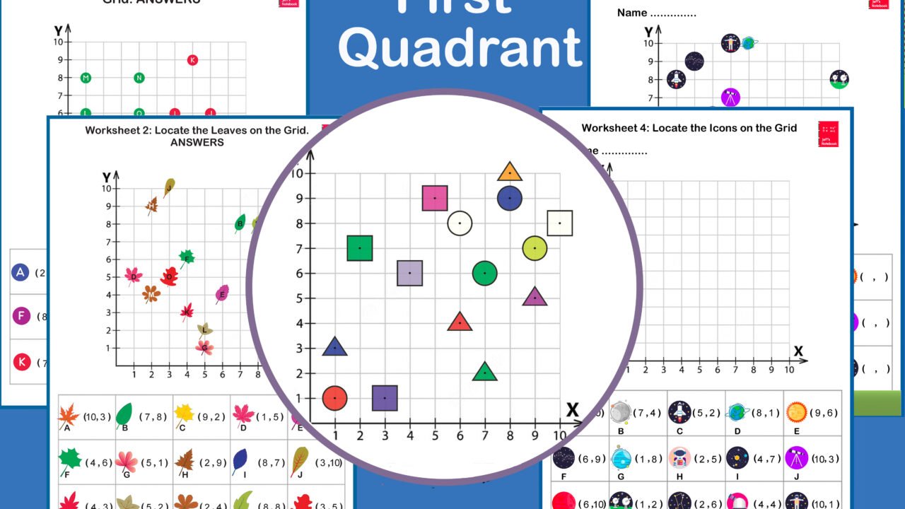 First quadrant coordinate grid worksheets with shapes