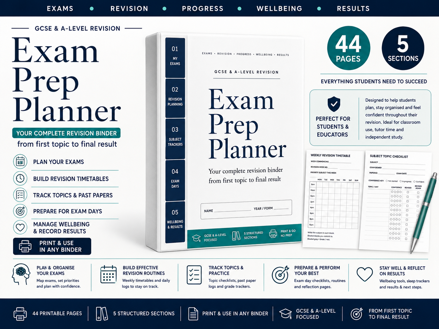 GCSE and A-Level exam prep planner binder
