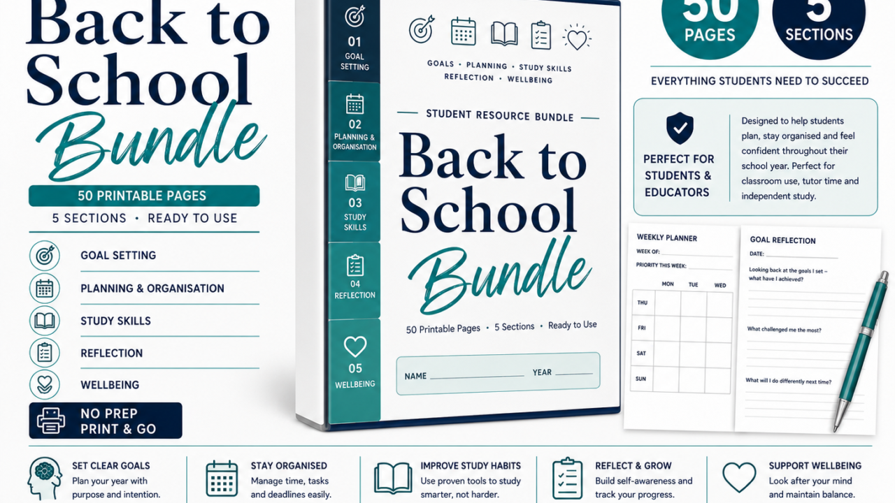 Back to School student planner printable bundle cover