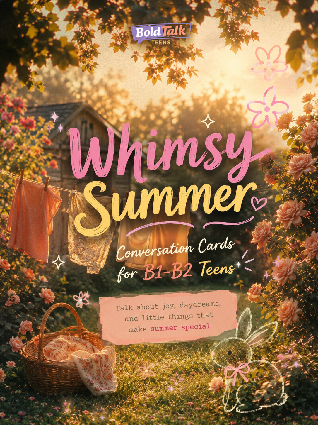 Whimsy Summer conversation cards garden sunset scene