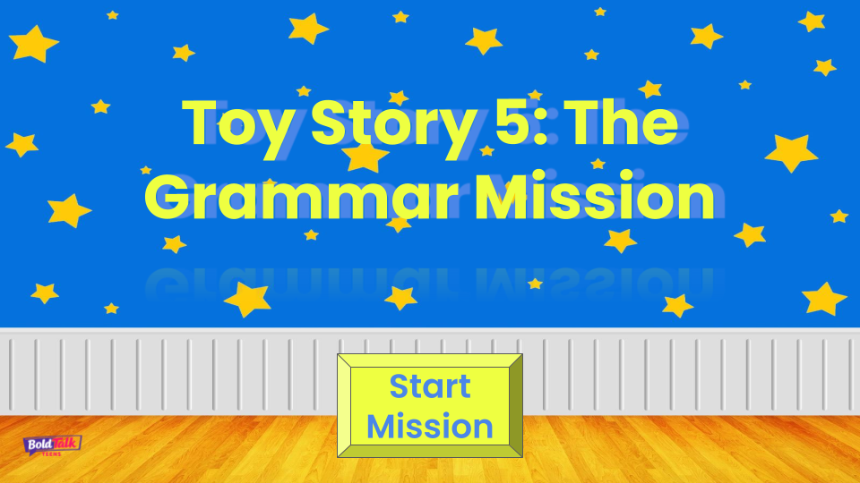 Toy Story 5 Grammar Mission start screen