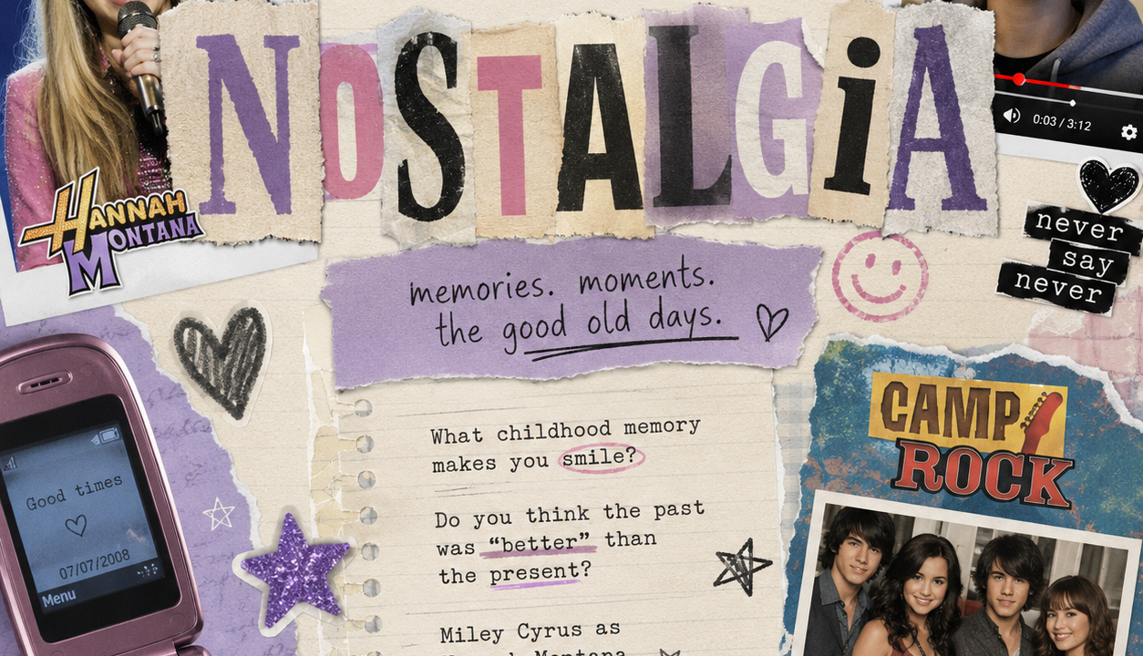 Teen nostalgia collage with Disney Channel references