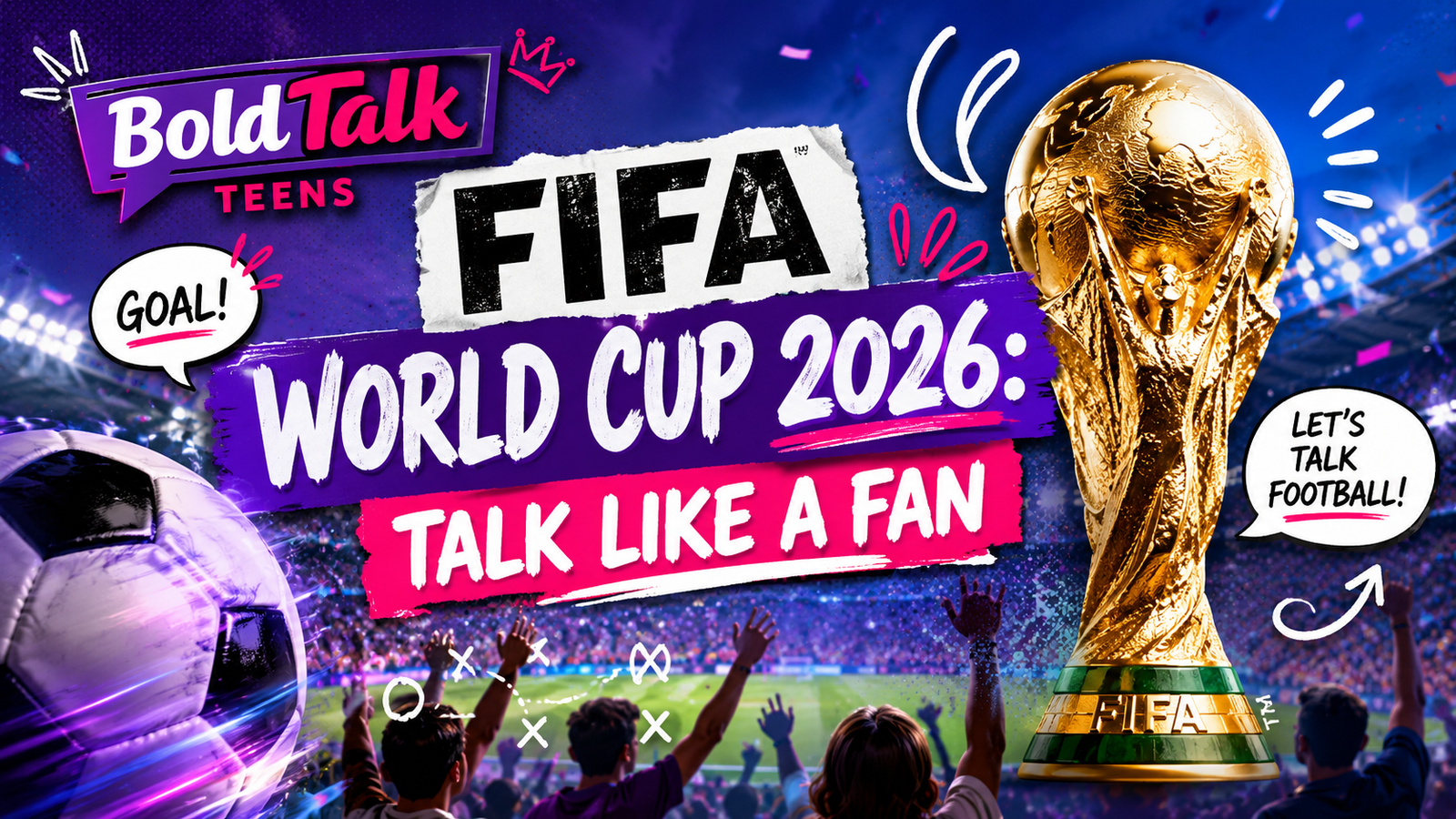 FIFA World Cup 2026 trophy in stadium graphic