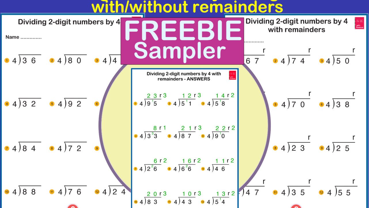 Short division worksheets dividing by 4