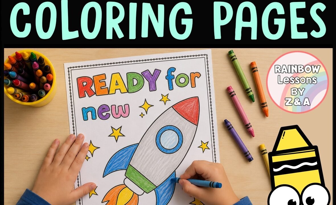 Child colouring rocket end-of-year worksheet