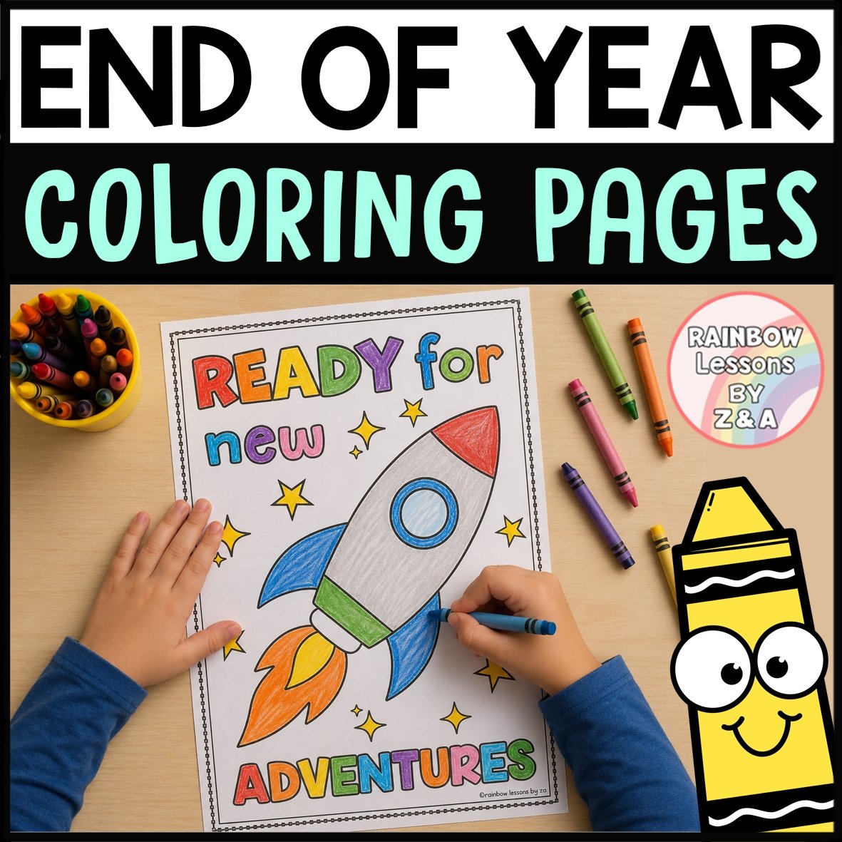 Child colouring rocket end-of-year worksheet