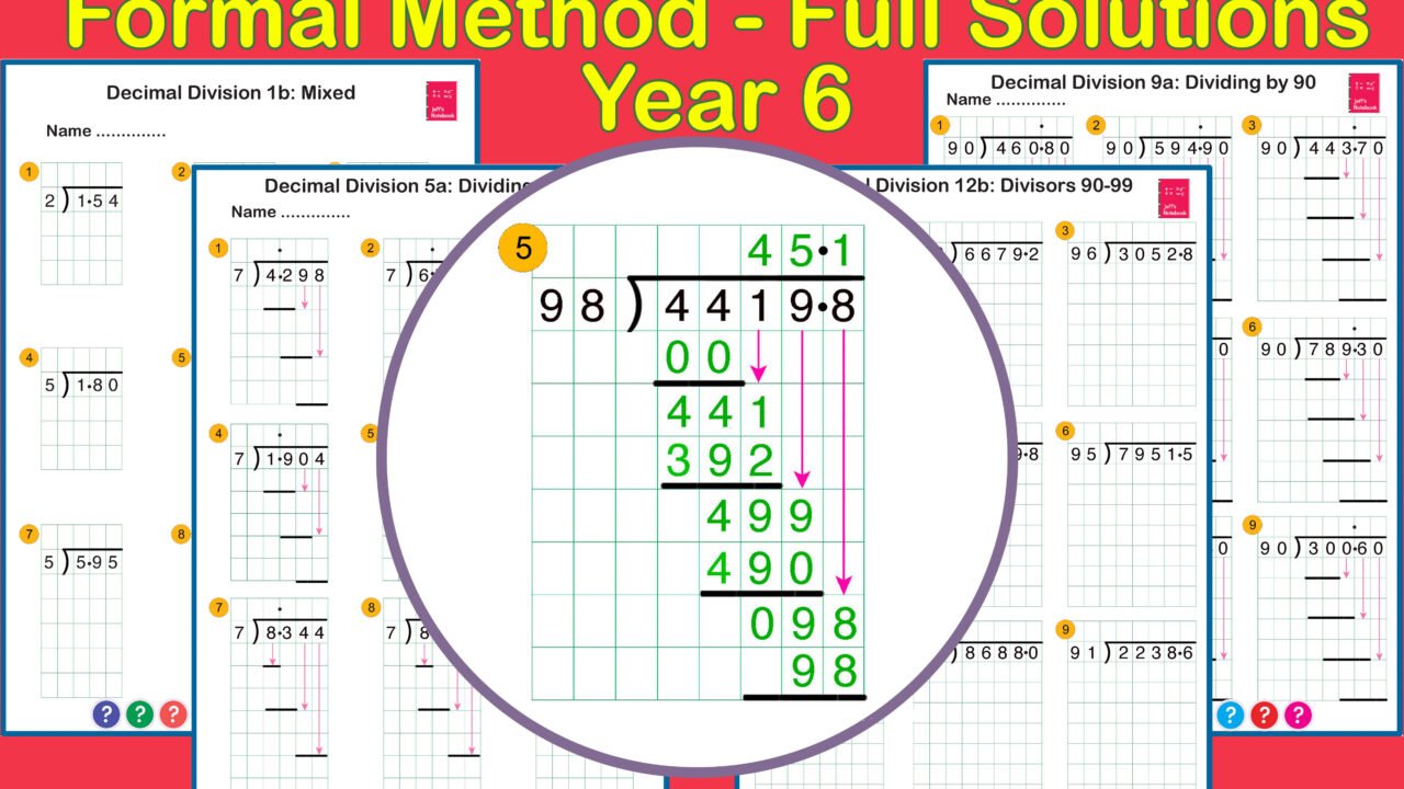 Year 6 dividing decimals worksheet examples