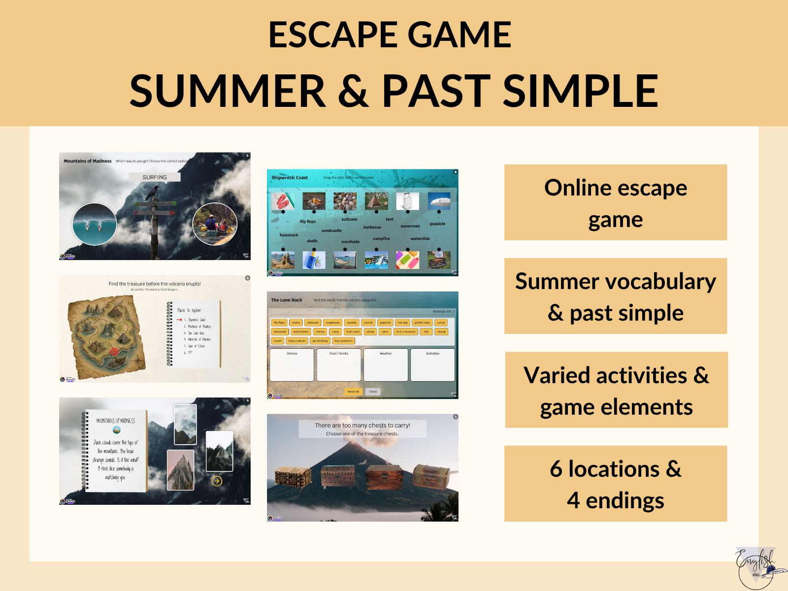 Poster for Summer & Past Simple escape game