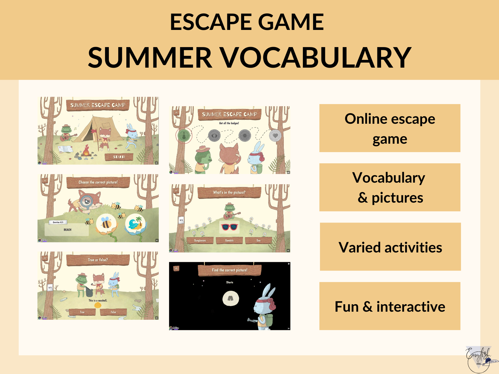 Summer vocabulary escape game promotional poster