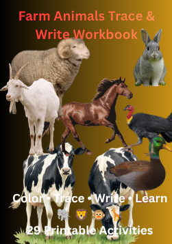 Farm animals trace and write workbook cover