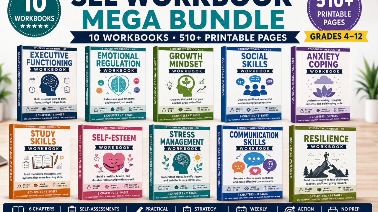 SEL workbook mega bundle with ten student workbooks