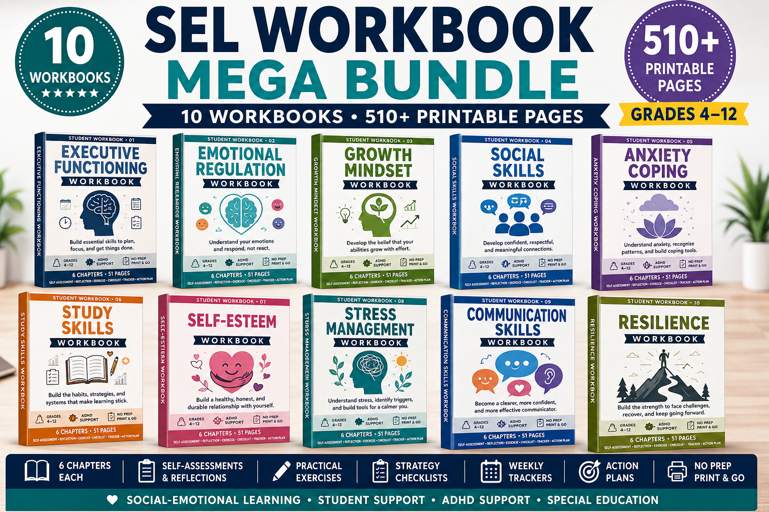 SEL workbook mega bundle with ten student workbooks