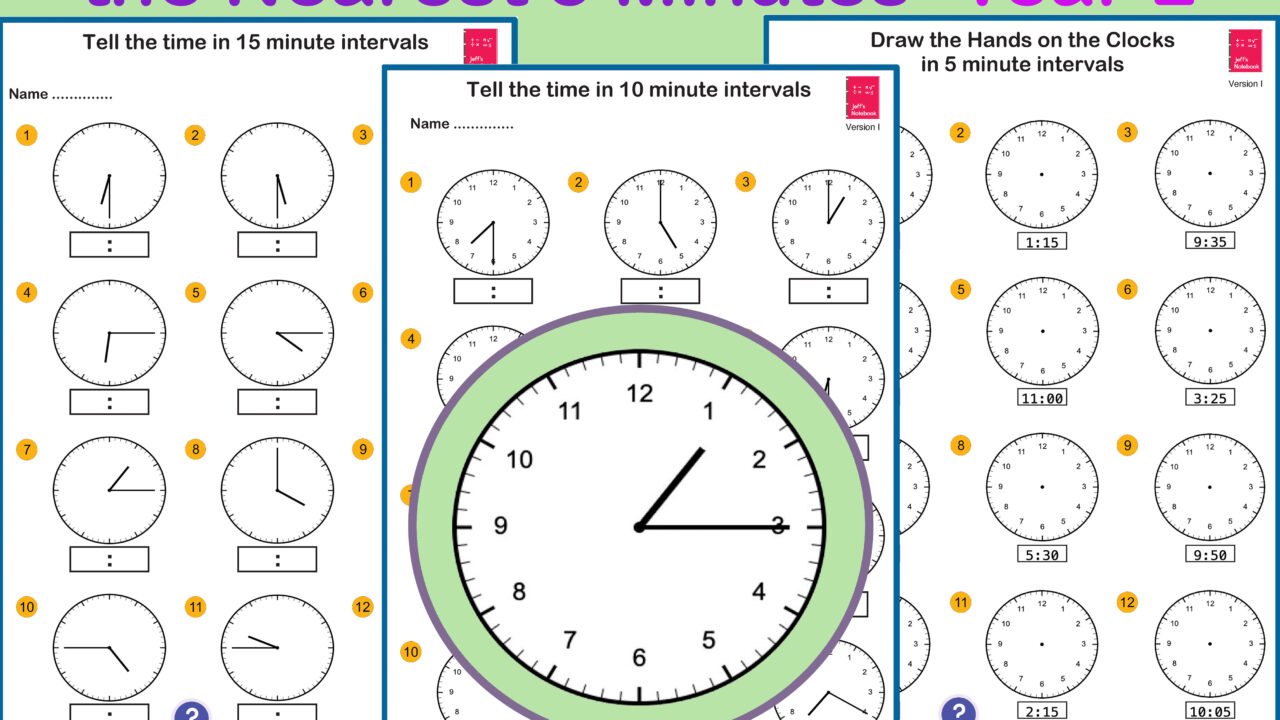 Year 2 time telling worksheets with clocks