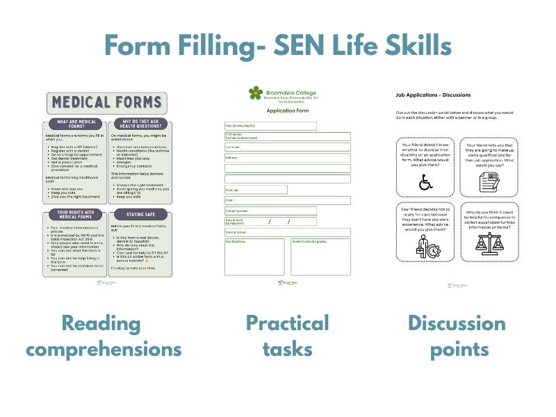 SEN life skills form filling educational poster