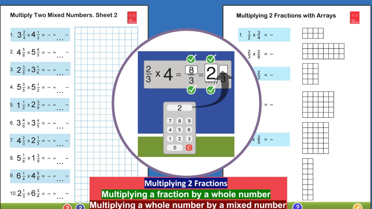 Printable worksheets for multiplying fractions and mixed numbers