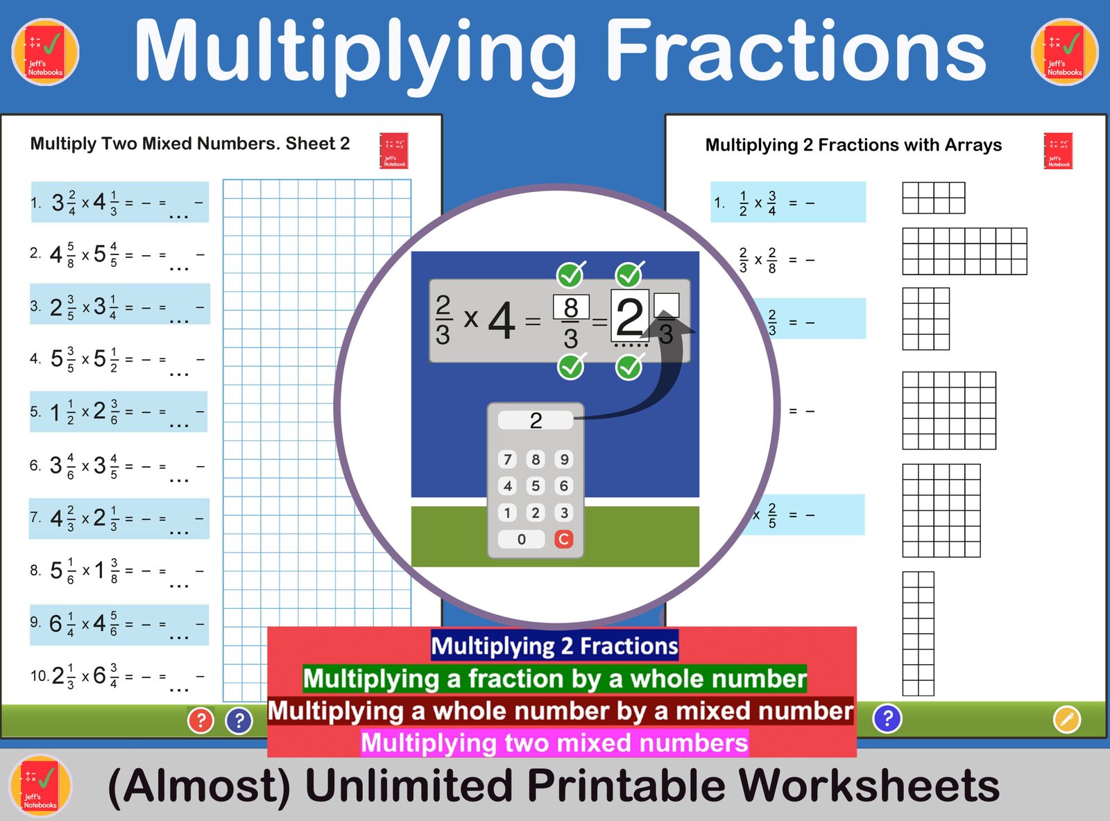 Printable worksheets for multiplying fractions and mixed numbers