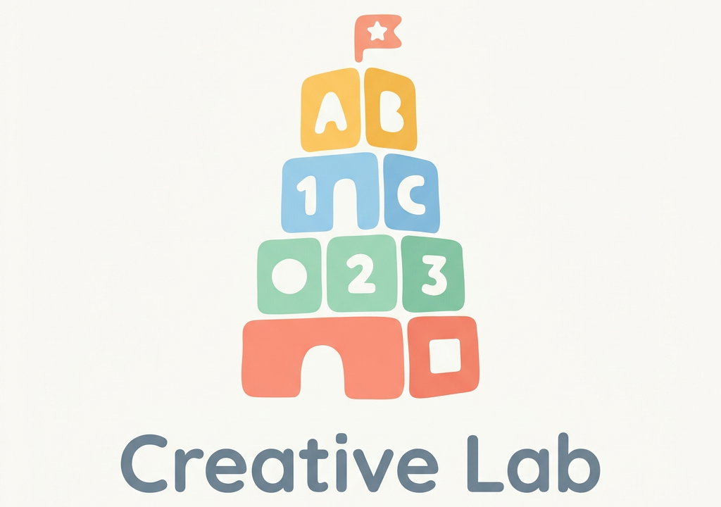 Colourful alphabet and number blocks Creative Lab logo