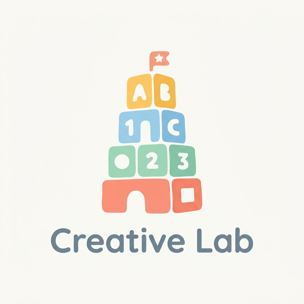 Colourful alphabet and number blocks Creative Lab logo