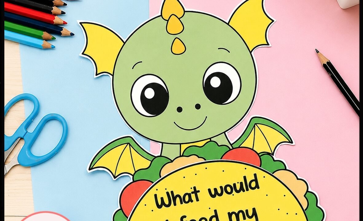 Cute dragon writing craft with colourful stationery