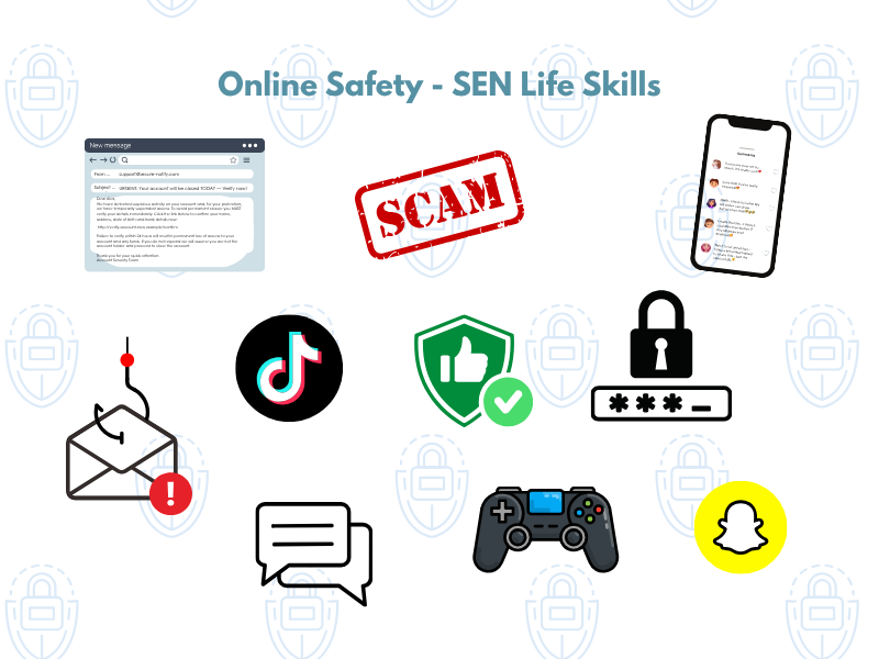Online safety SEN life skills with scam icons