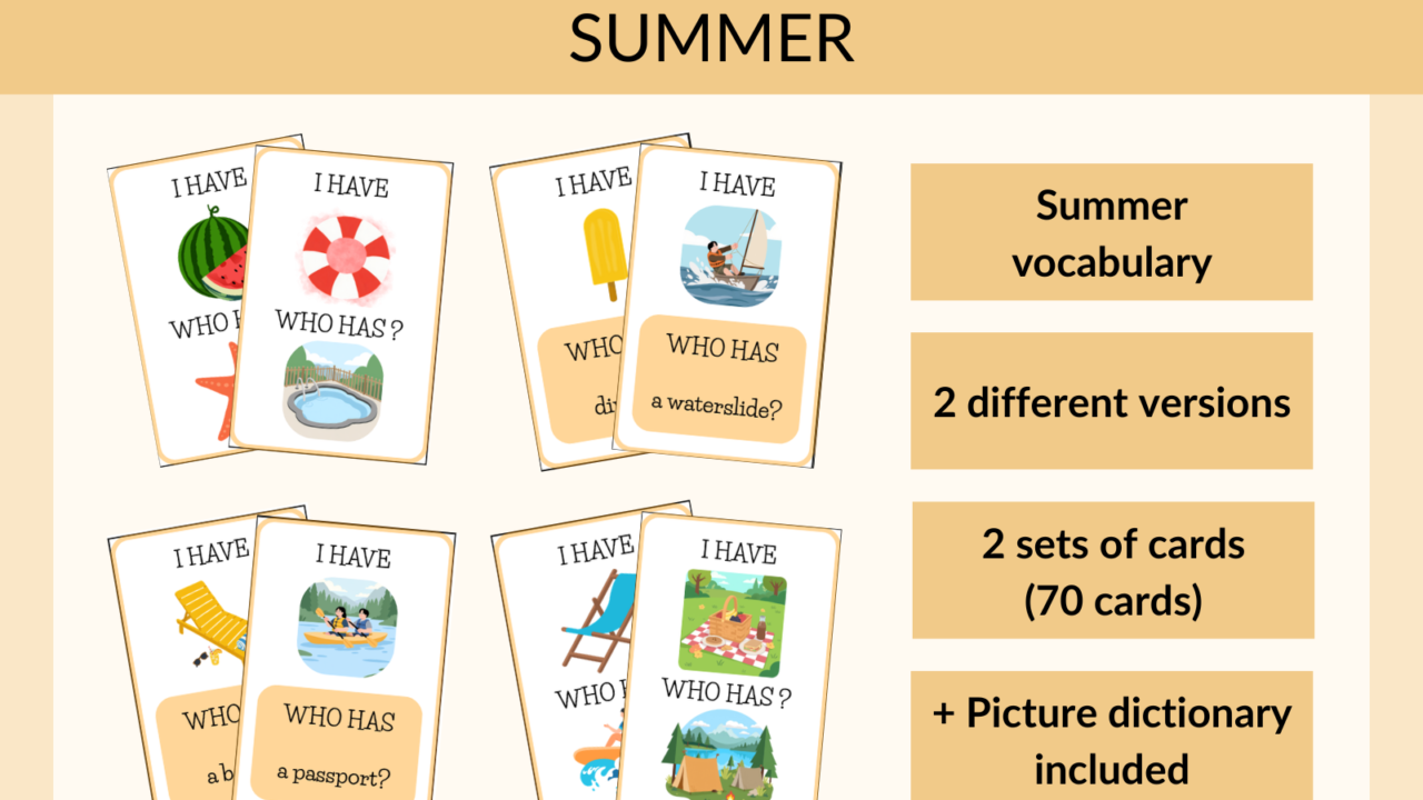 Summer vocabulary I Have Who Has cards