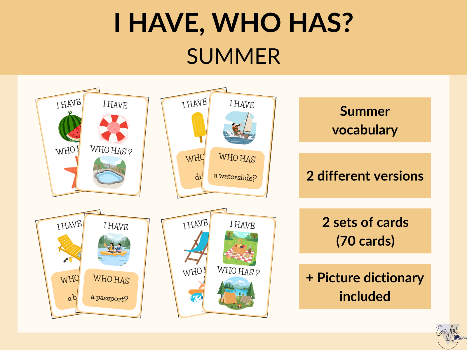 Summer vocabulary I Have Who Has cards