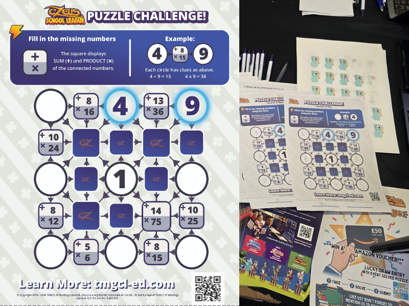 School puzzle challenge worksheet and printed materials