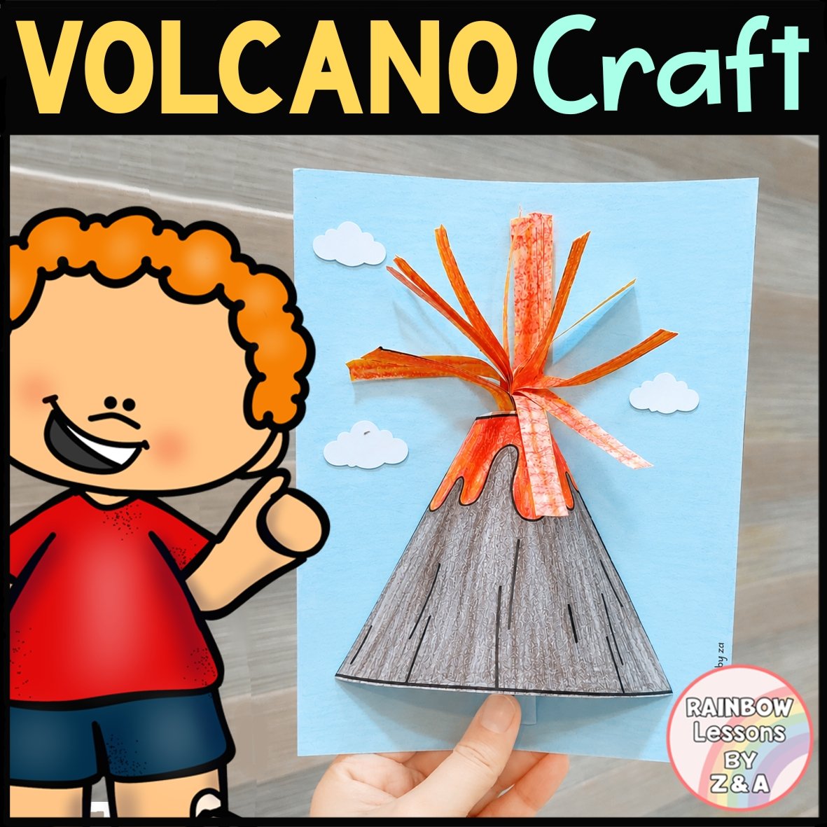 Children’s paper volcano craft with erupting lava