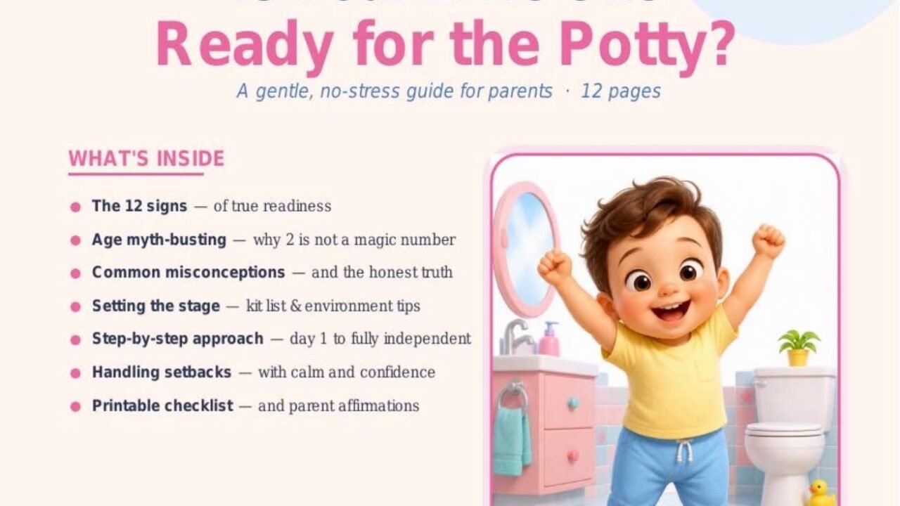 Potty training parent guide cover with toddler illustration